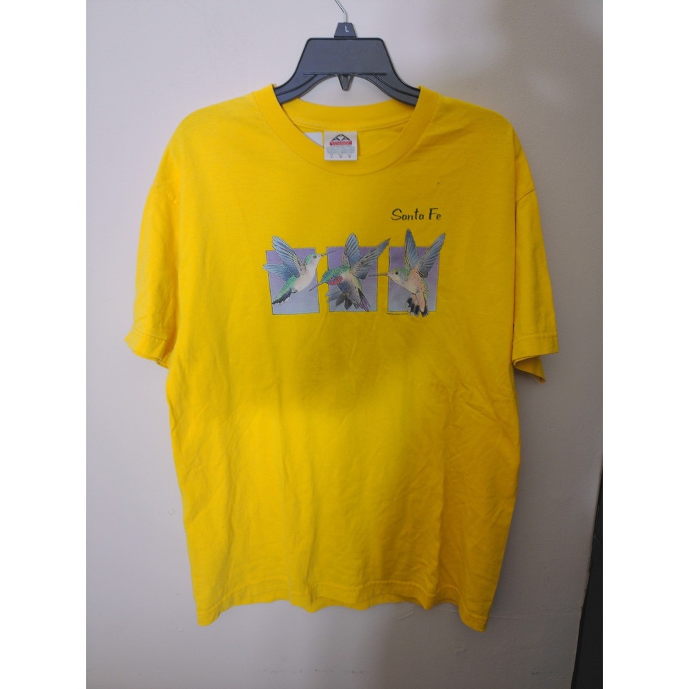 Alstyle T-Shirt Mens Large Yellow Vtg Inspo Santa Fe Hummingbird Graphic Tee
